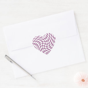 Lilac Purple Wedding Collection Check Chequered Heart Sticker