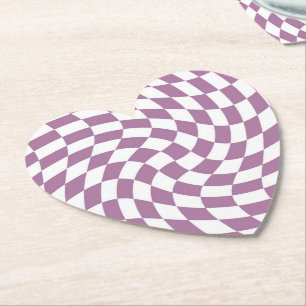 Lilac Purple Wedding Collection Check Chequered  Paper Coaster