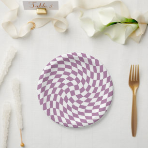 Lilac Purple Wedding Collection Check Chequered Paper Plate