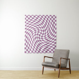 Lilac Purple Wedding Collection Check Chequered  Tapestry
