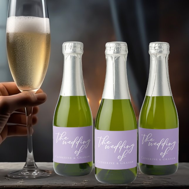 Lilac Purple Wedding Personalised Mini Sparkling Wine Label (Creator Uploaded)