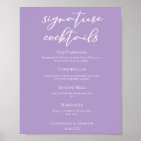 Lilac Purple Wedding Signature Cocktails Menu