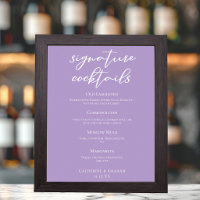 Lilac Purple Wedding Signature Cocktails Menu