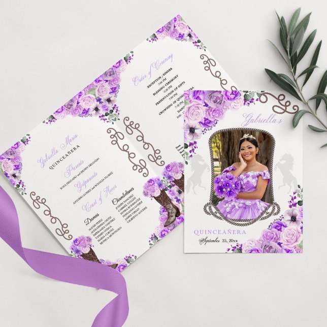 Lilac Purple Western Charro Quinceañera Program Invitation (Creator Uploaded)