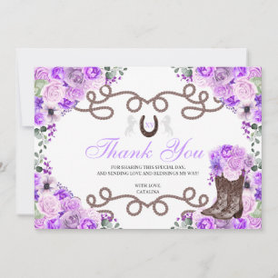 Lilac Purple Western Horse Quinceanera Thank You Card
