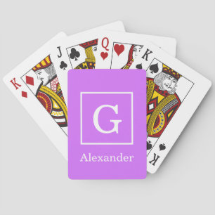 Lilac Purple White Framed Initial Monogram Playing Cards