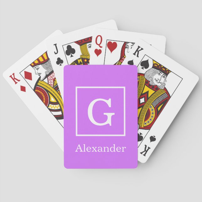 Lilac Purple White Framed Initial Monogram Playing Cards (Back)