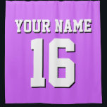 Lilac Purple White Sports Jersey Team Jersey Shower Curtain<br><div class="desc">Preppy Solid Colour Team Jersey / Sports Jersey / Football Jersey / Rugby Jersey with Custom Name Customise this with your own name or team name and a number. You can change the size, colour and placement of the text if you need to make changes, change the colour of or...</div>