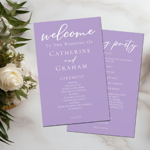 Lilac Purple White Typography Wedding Program