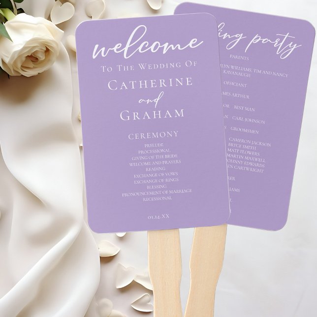 Lilac Purple White Typography Wedding Program Hand Fan (Creator Uploaded)
