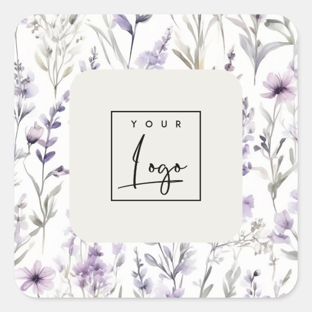 Lilac Purple Wildflower Butterfly Business Logo Square Sticker (Front)