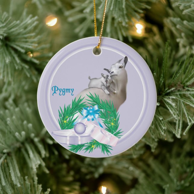 Lilac Pygmy Goat Wreath Holiday Ceramic Tree Decoration (Tree)
