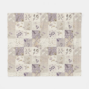 Lilac Quilt Patchwork Gingham Cottagecore Floral Fleece Blanket