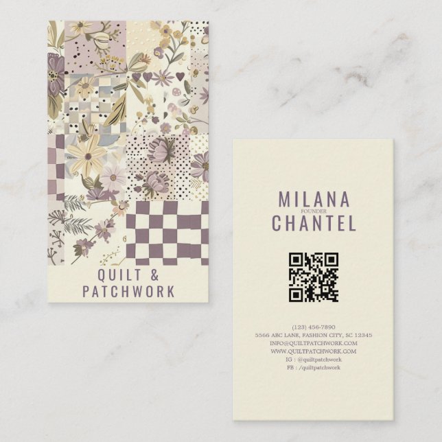 Lilac Quilt Patchwork Handmade Clothing  Business Card (Front/Back)