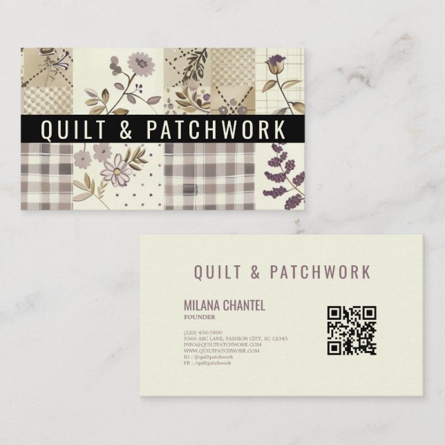 Lilac Quilt Patchwork Handmade Clothing  Business Card (Front/Back)
