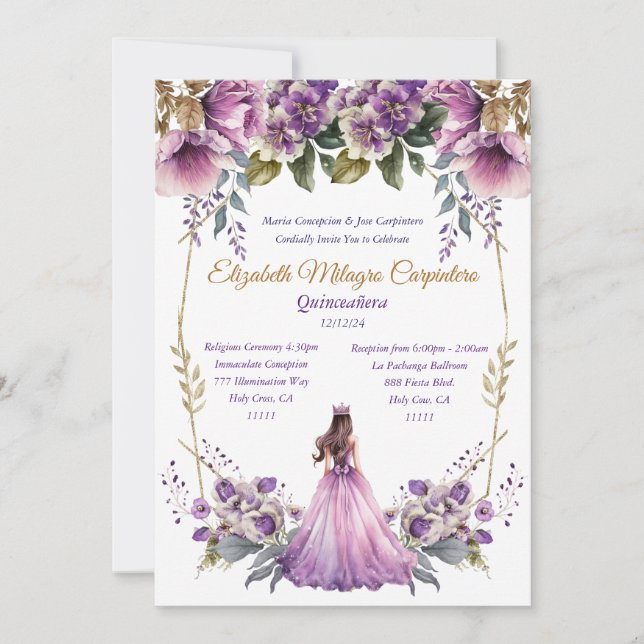 Lilac Quinceañera Invitation (Front)