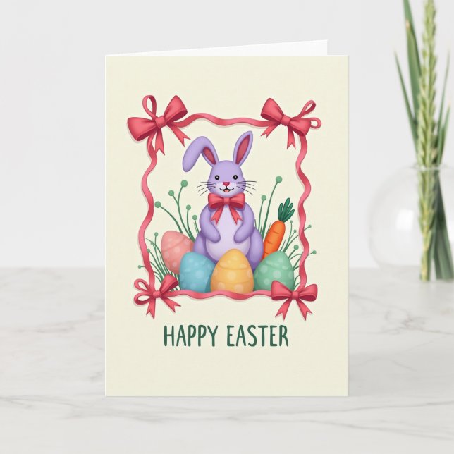 Lilac Rabbit Bow Pattern Card (Front)