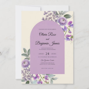Lilac Ranunculus Purple Eucalyptus Wedding Invitation
