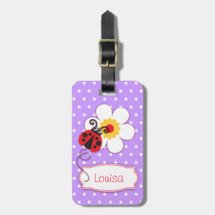 Lilac red ladybug & polka dots named luggage tag