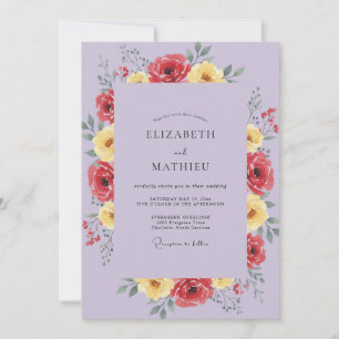Lilac Red Poppy Wedding Invitation