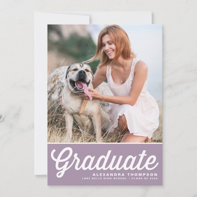 Lilac Retro Bold Typography Photo Graduation Invitation (Front)