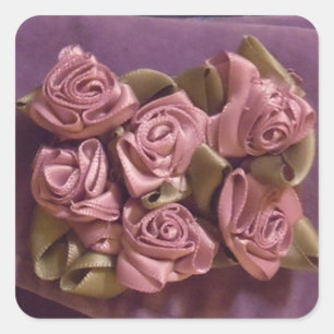 Lilac Ribbon Roses and leaves square sticker