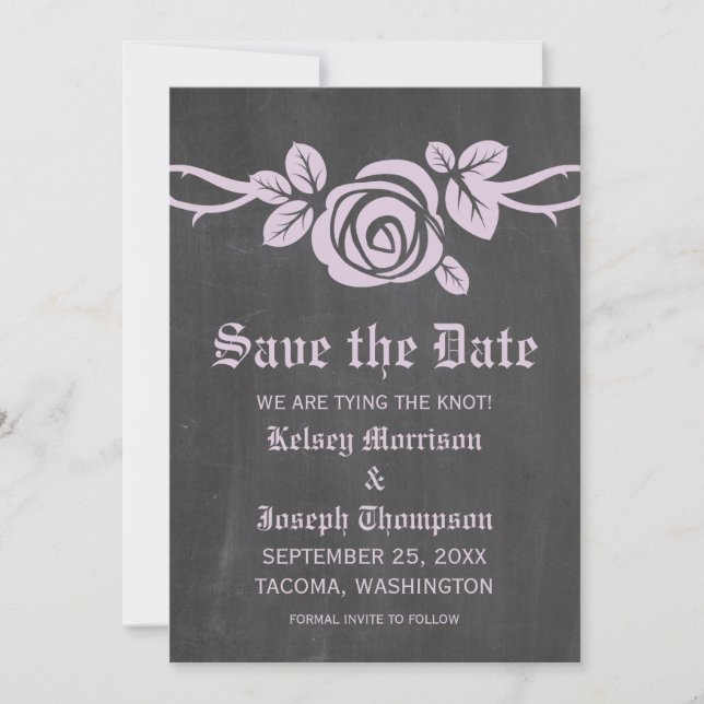 Lilac Rose Chalkboard Save the Date Invite (Front)