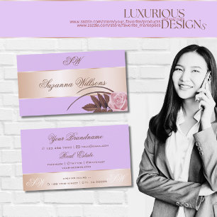 Lilac Rose Gold Decor Cute Flower with Initials Business Card