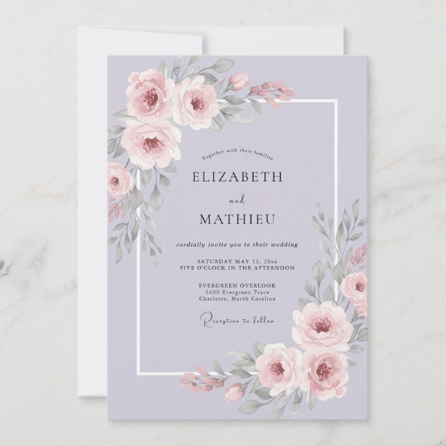 Lilac Rose Pink Peony Wedding Invitation (Front)