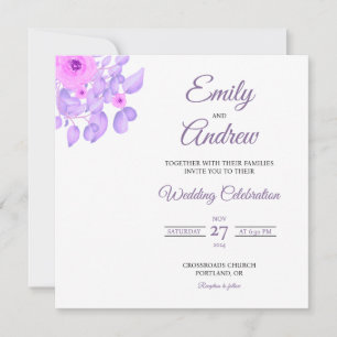 Lilac Rose Watercolor Floral Square Wedding Invitation