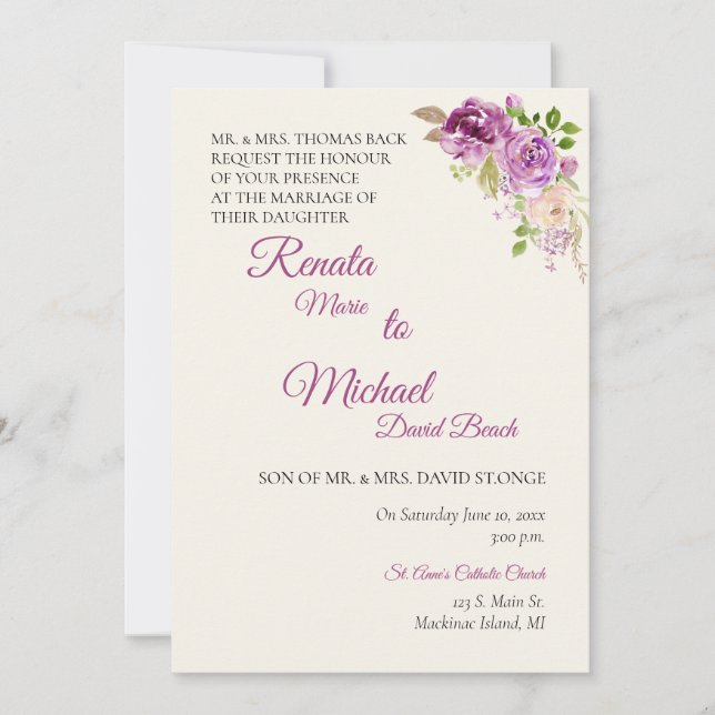 Lilac Rose Wedding Invitation (Front)