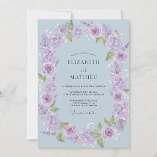 Lilac Rose Wreath Wedding Invitation