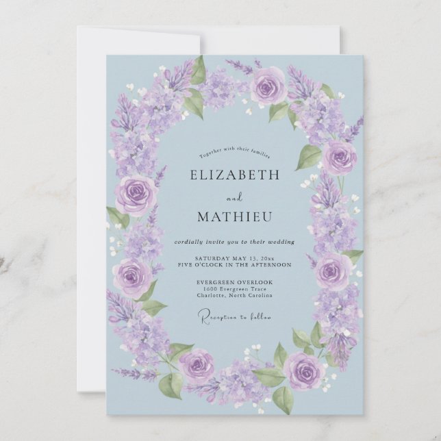 Lilac Rose Wreath Wedding Invitation (Front)