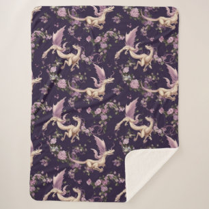Lilac, Roses, and White Dragons Sherpa Blanket