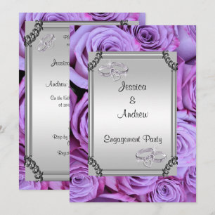 Lilac Roses & Diamond Wedding Rings Engagement Invitation