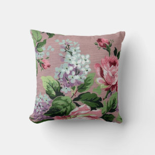 Lilac & Roses Vintage Wallpaper Print Cushion