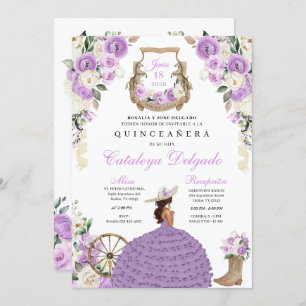 Lilac Roses Western Mariachi Charro Quinceañera Invitation