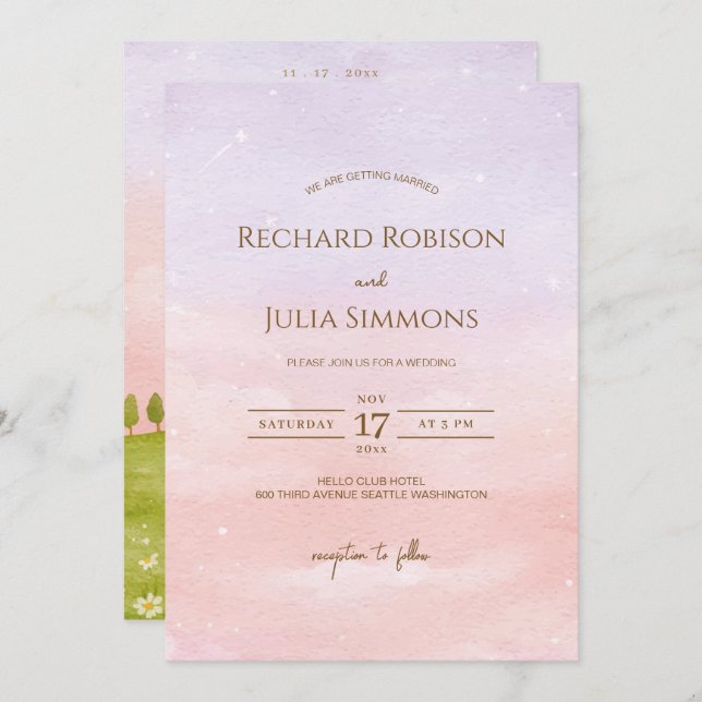  LILAC Save The Date Invitation / Watercolor Pink (Front/Back)