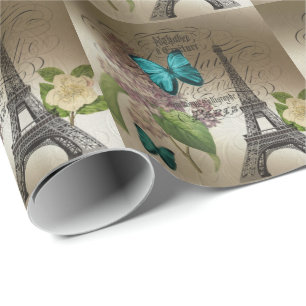 lilac scripts modern vintage paris eiffel tower wrapping paper