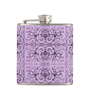 Lilac scrollwork pattern hip flask