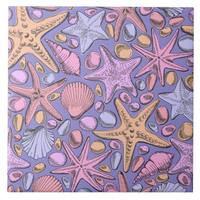 Lilac Seashell & Star Bathroom Art Tile (Front)
