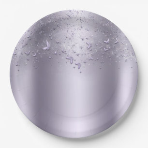 Lilac Shimmer Flutter Butterfly Sweet 16 Party Paper Plate