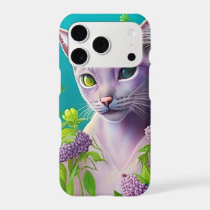 Lilac Siamese cat in Lilac flowers on Teal