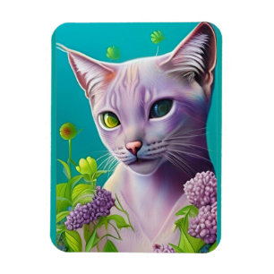 Lilac Siamese cat in Lilac flowers on Teal Magnet
