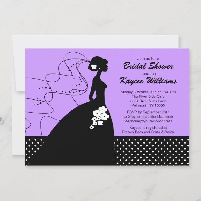 Lilac Silhouette Bride Bridal Shower Invite (Front)
