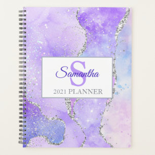 Lilac Silver Agate Monogram Modern Luxury Planner