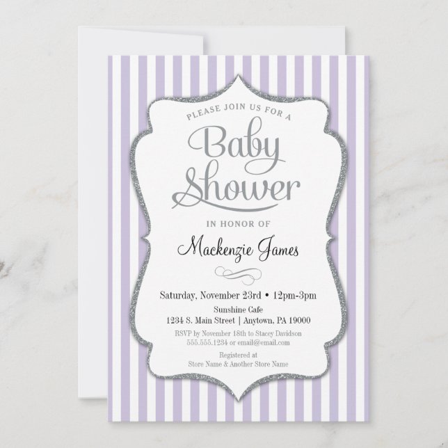 Lilac Silver Baby Shower Invitation Lavender Grey (Front)