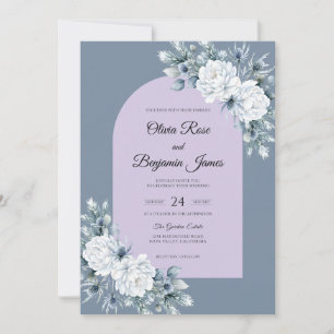 Lilac Silver Flower Eucalyptus Wedding Invitation