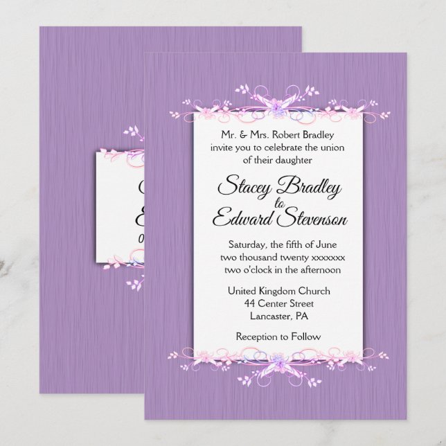 Lilac Simplicity Traditional Wedding Invitation (Front/Back)