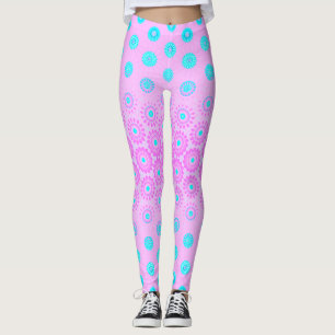 Lilac, Sky Blue and Pink Flowers Leggings